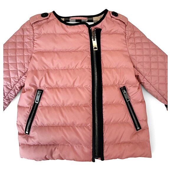 Burberry Pink Down Puffer Jacket 2Y Plaid Lined Girls Coat Toddler Designer EUC - Picture 2 of 16